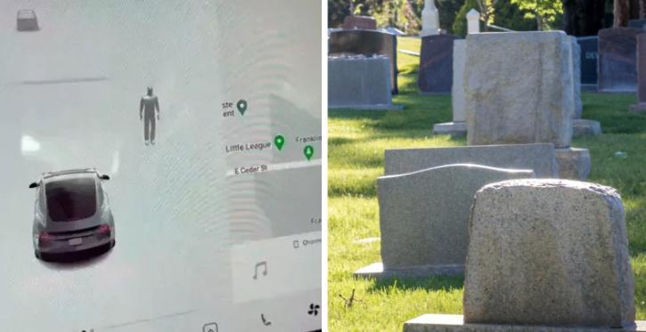 A Man Driving A Tesla At Night Through A Cemetery Is Startled To See “Ghosts” Appear On The Screen