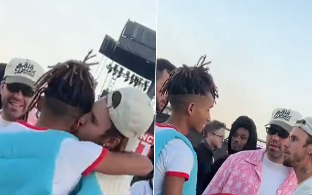 A Huge Smooch From Justin Bieber To Pal Jaden Smith… Friends Reunite At Coachella