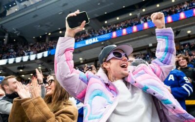 Hailey And Justin Bieber Cheering During An NHL Playoff Game